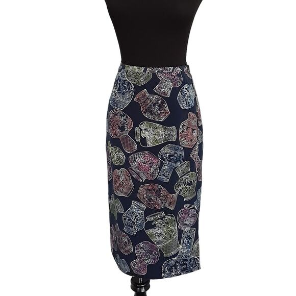 Diane Von Furstenberg 80s Vintage 100% Silk Wrap Skirt Cloisonné Vase Womens S - Picture 1 of 10